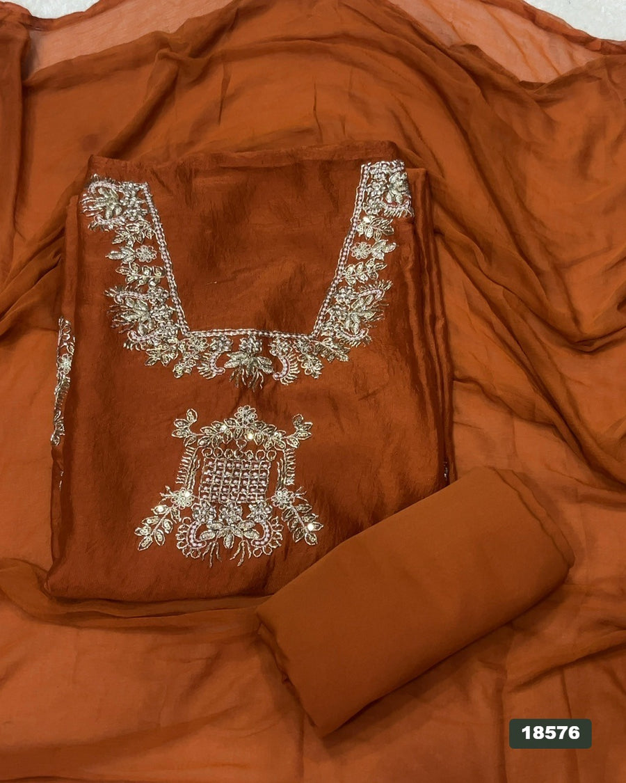 Crush Silk Embroidery Suit Set