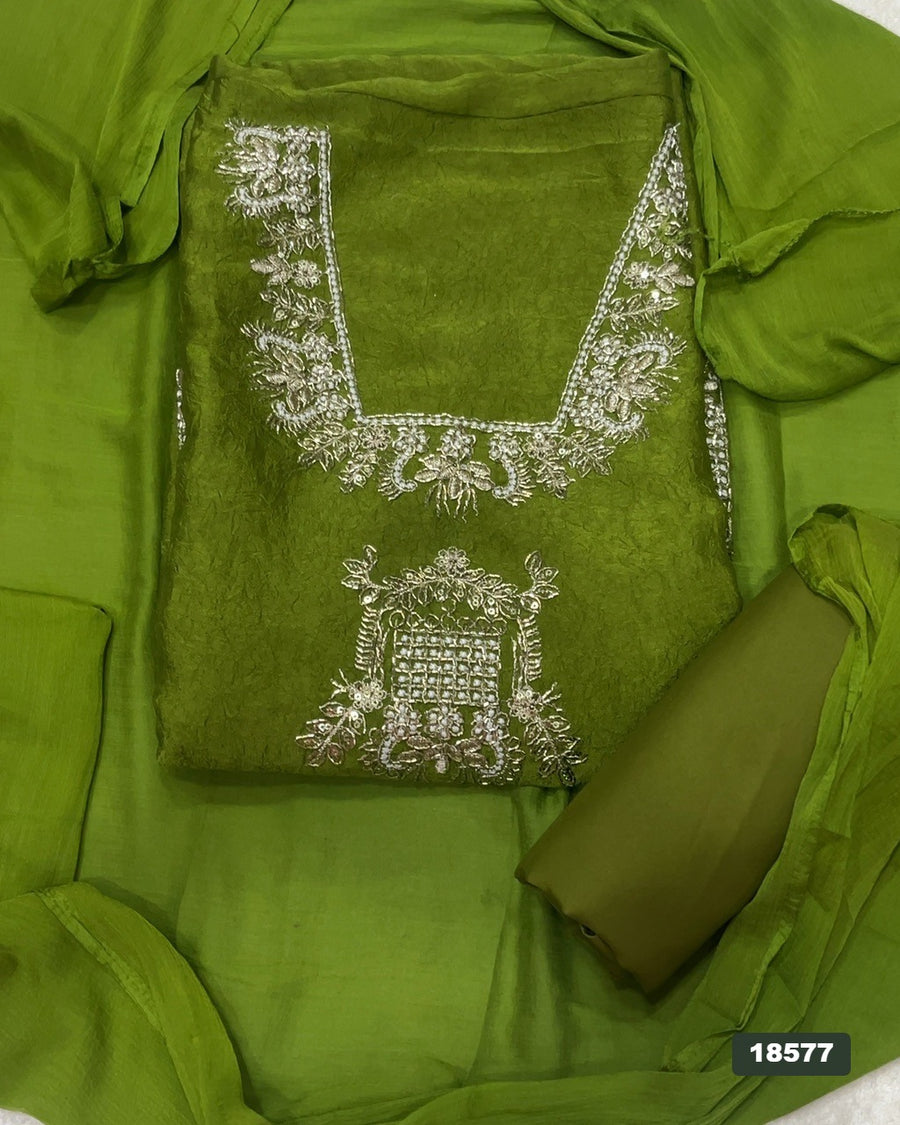 Crush Silk Embroidery Suit Set