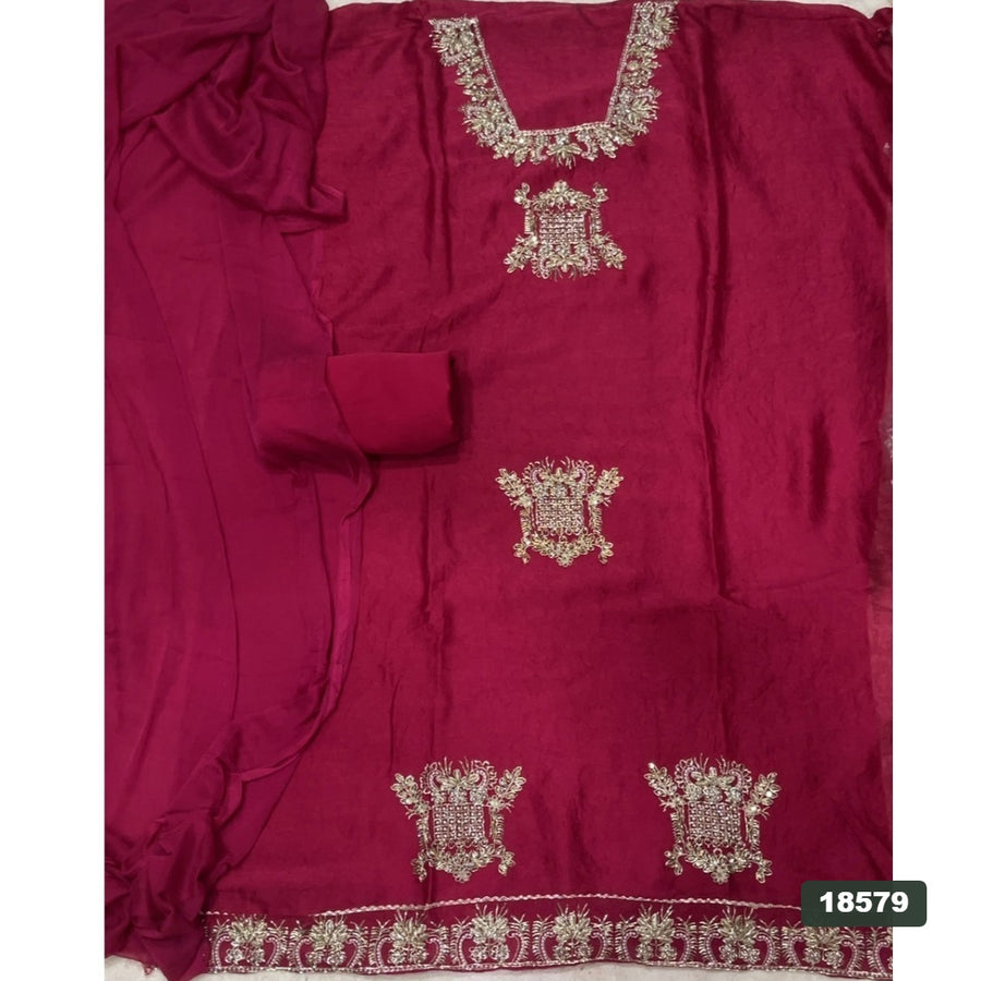 Crush Silk Embroidery Suit Set