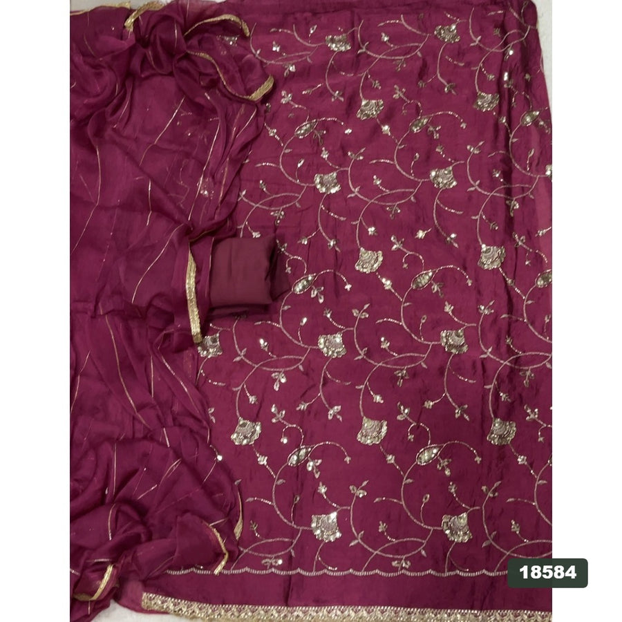 Crush Silk Embroidery Suit Set