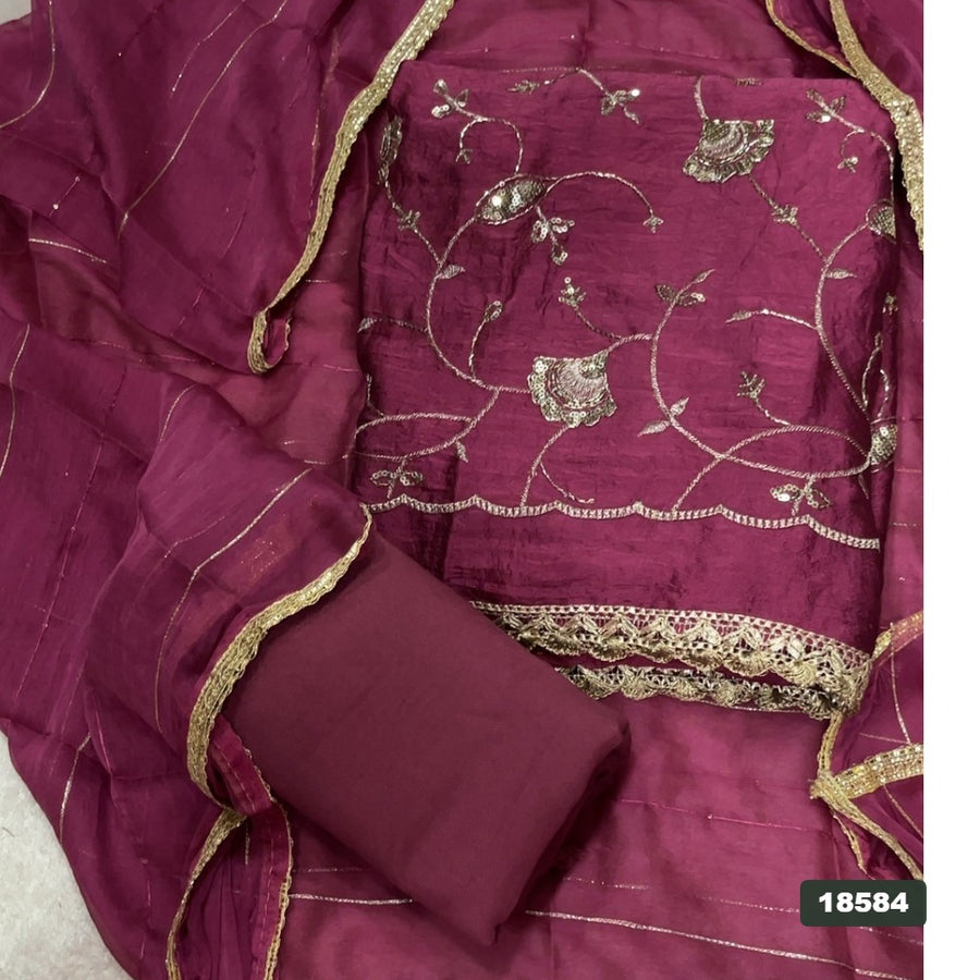 Crush Silk Embroidery Suit Set