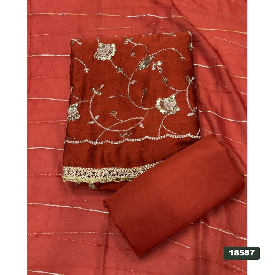 Crush Silk Embroidery Suit Set