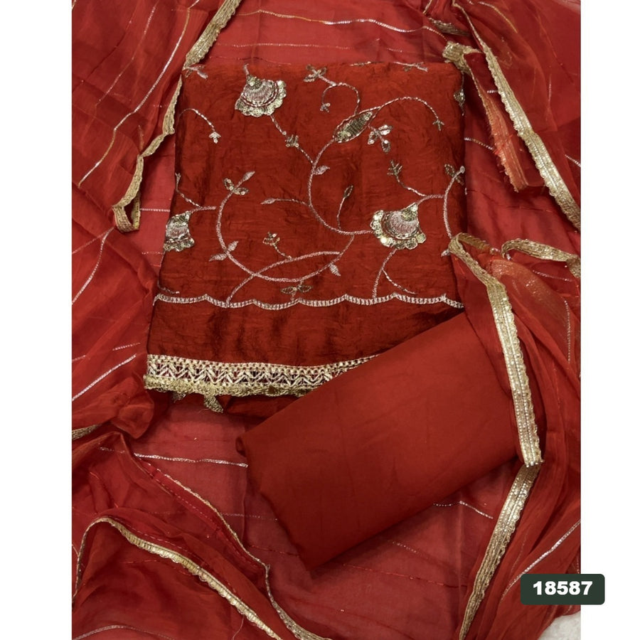 Crush Silk Embroidery Suit Set