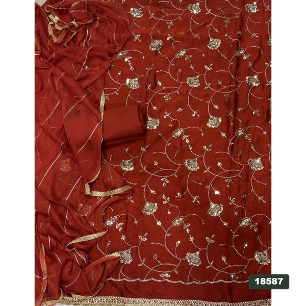 Crush Silk Embroidery Suit Set