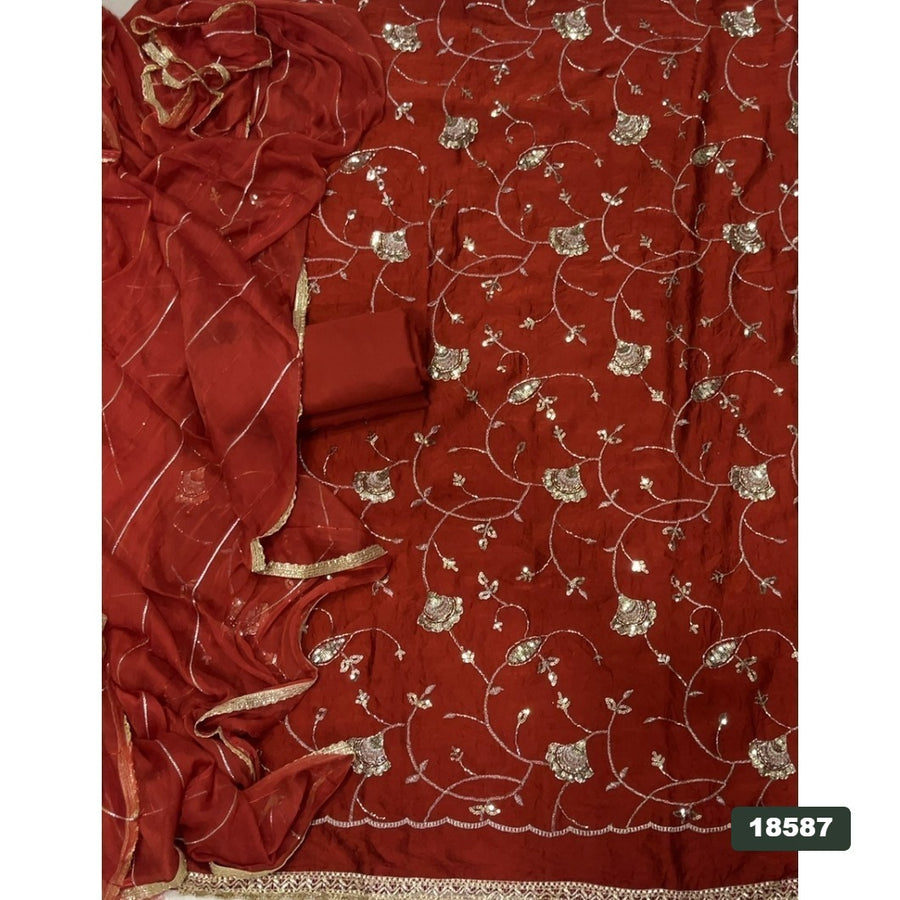 Crush Silk Embroidery Suit Set