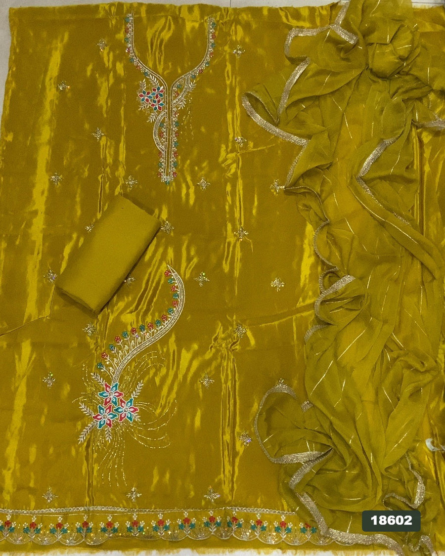 Glass Organza Silk Embroidery Suit Set