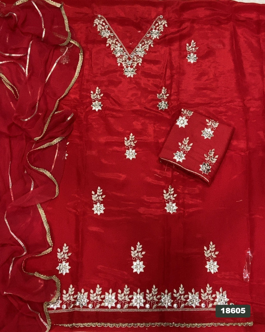 Glass Organza Silk Embroidery Suit Set