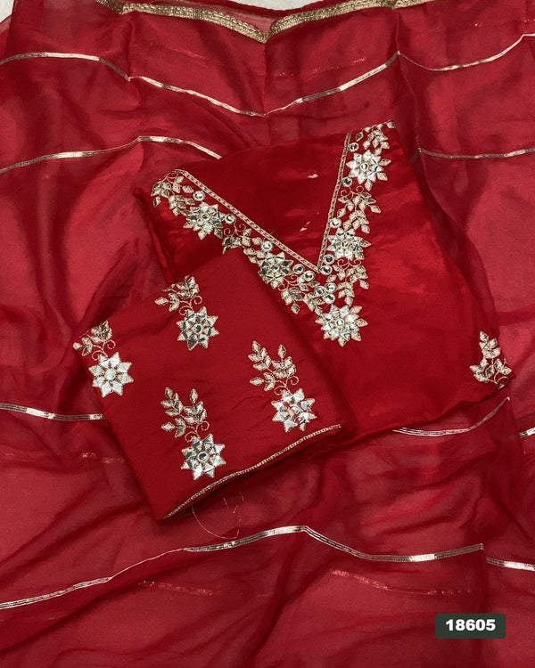 Glass Organza Silk Embroidery Suit Set