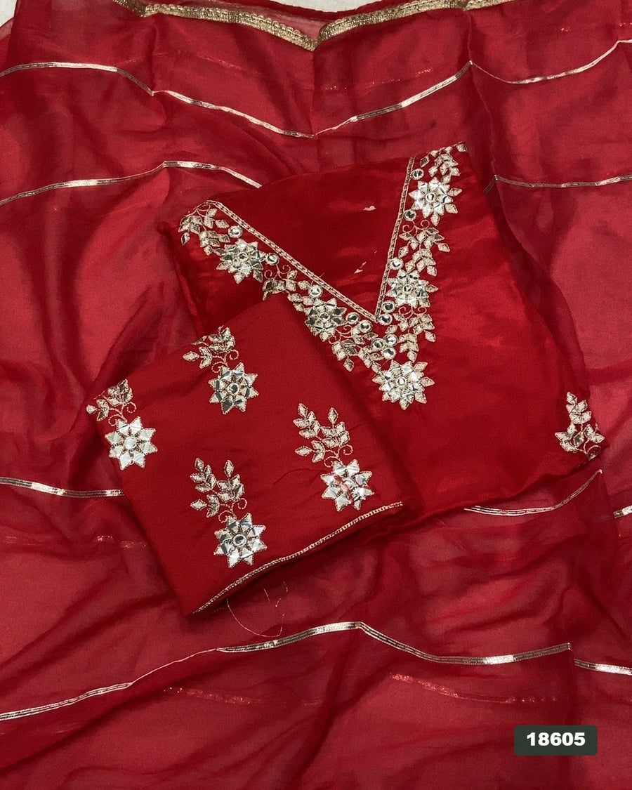 Glass Organza Silk Embroidery Suit Set