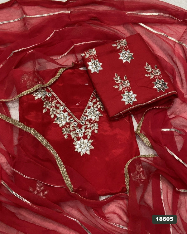 Glass Organza Silk Embroidery Suit Set