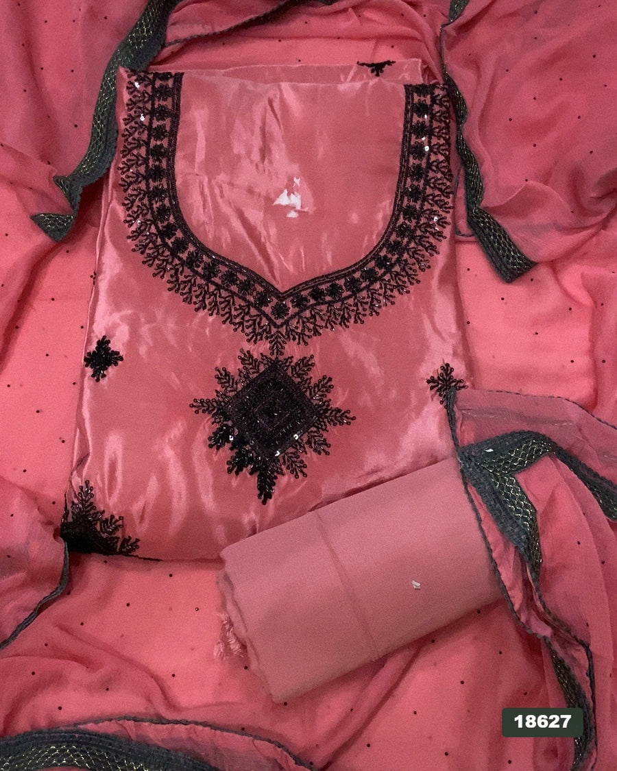 Glass Organza Silk Embroidery Suit Set