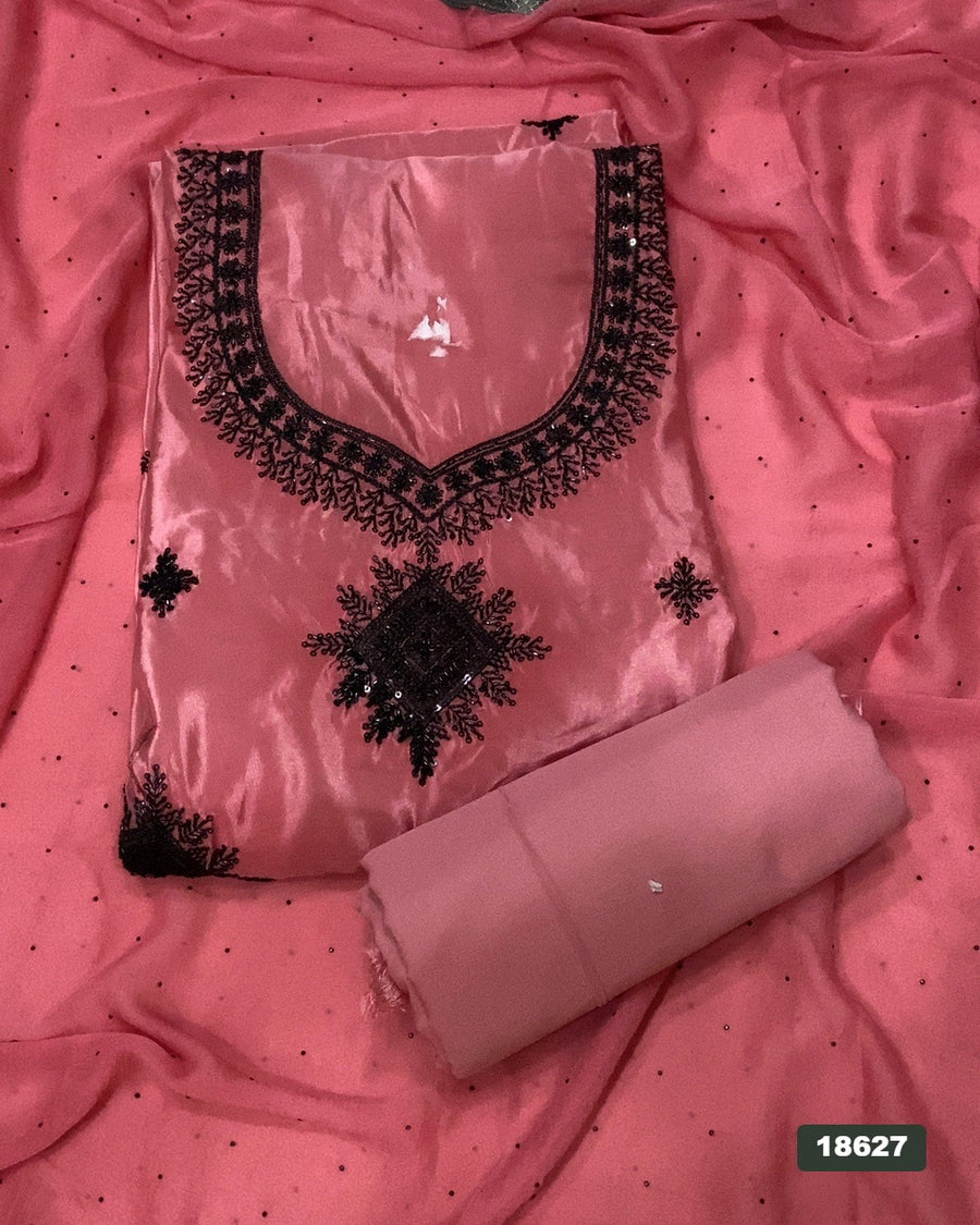 Glass Organza Silk Embroidery Suit Set