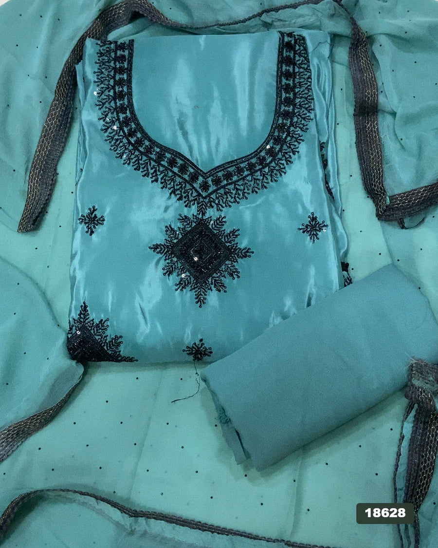 Glass Organza Silk Embroidery Suit Set