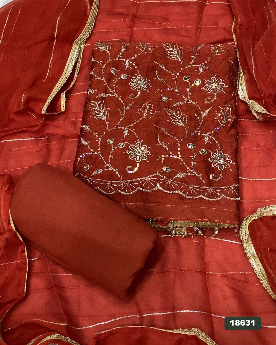 Crush Silk Embroidery Suit Set