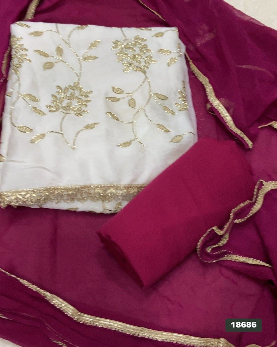 Crush Silk Embroidery Suit Set