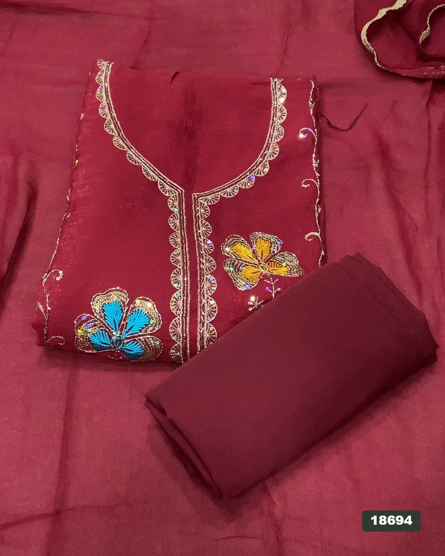 Crush Silk Embroidery Suit Set