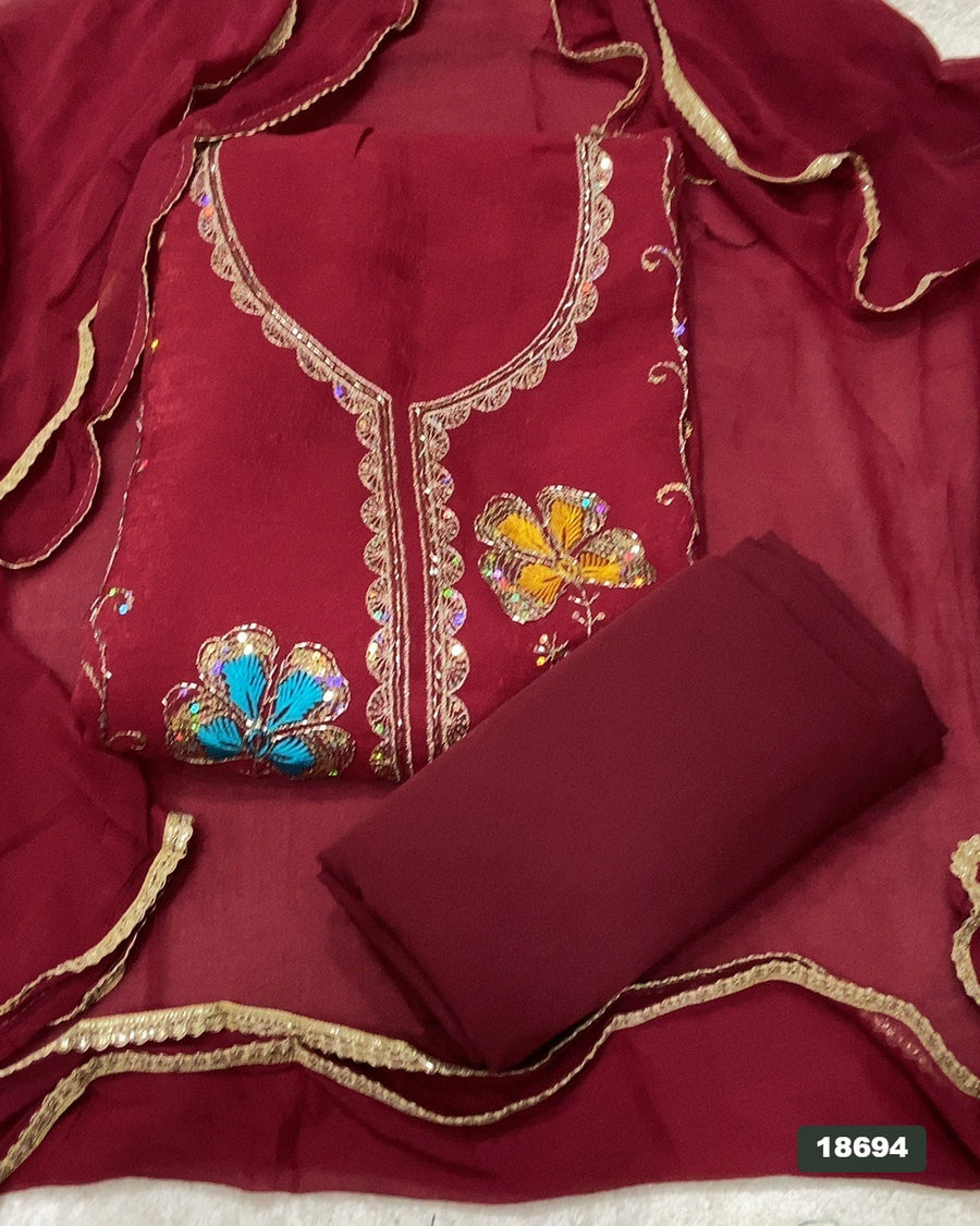 Crush Silk Embroidery Suit Set