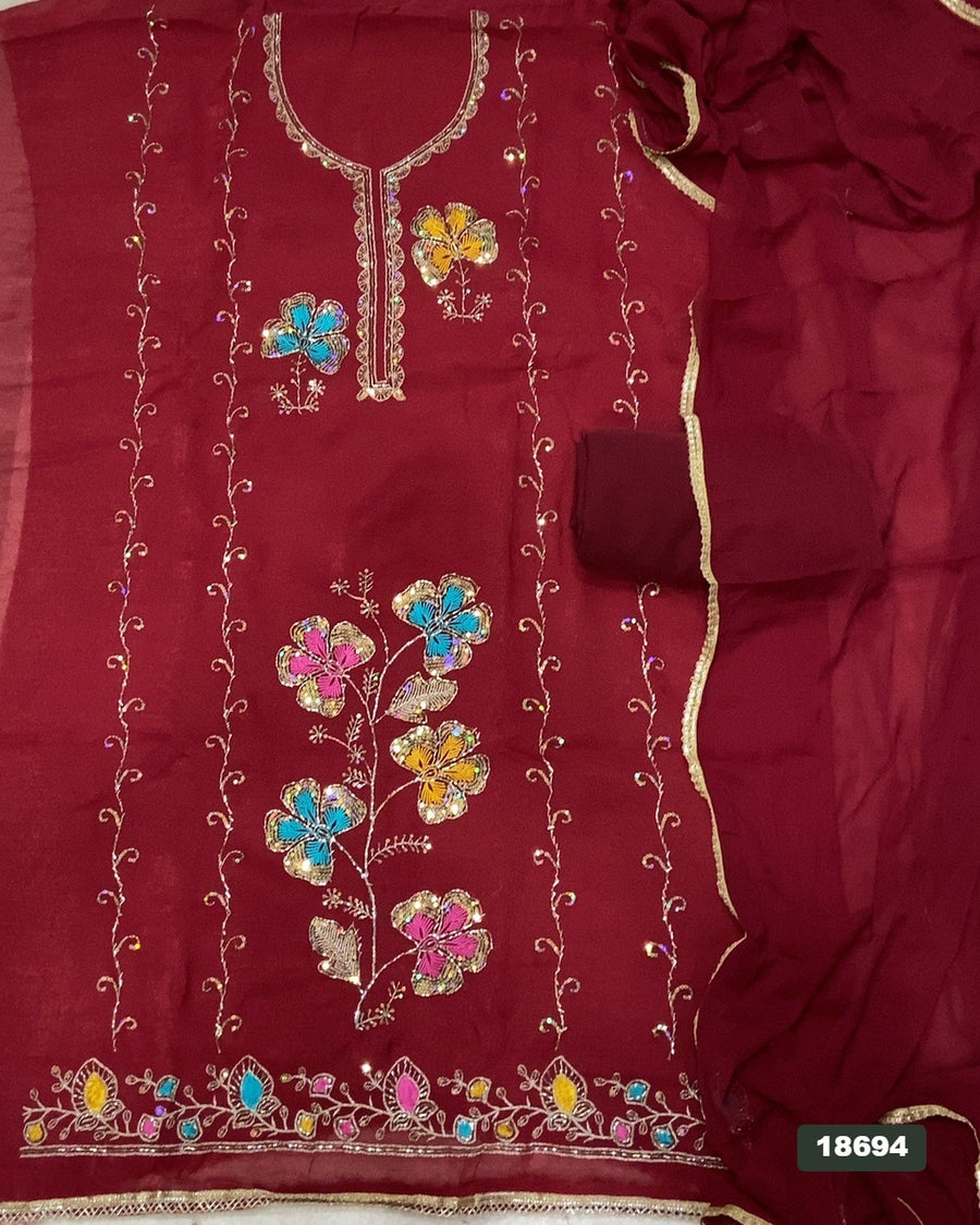 Crush Silk Embroidery Suit Set