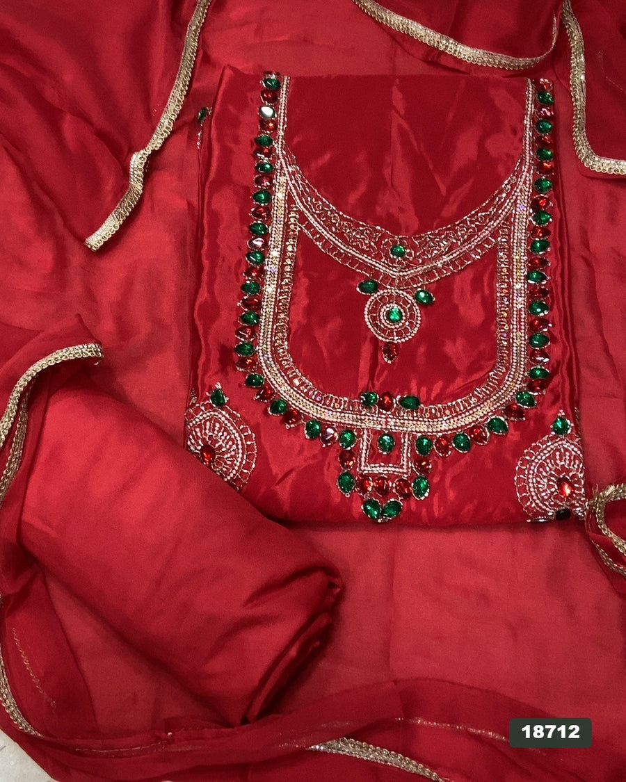 Glass Organza Silk Embroidery Suit Set