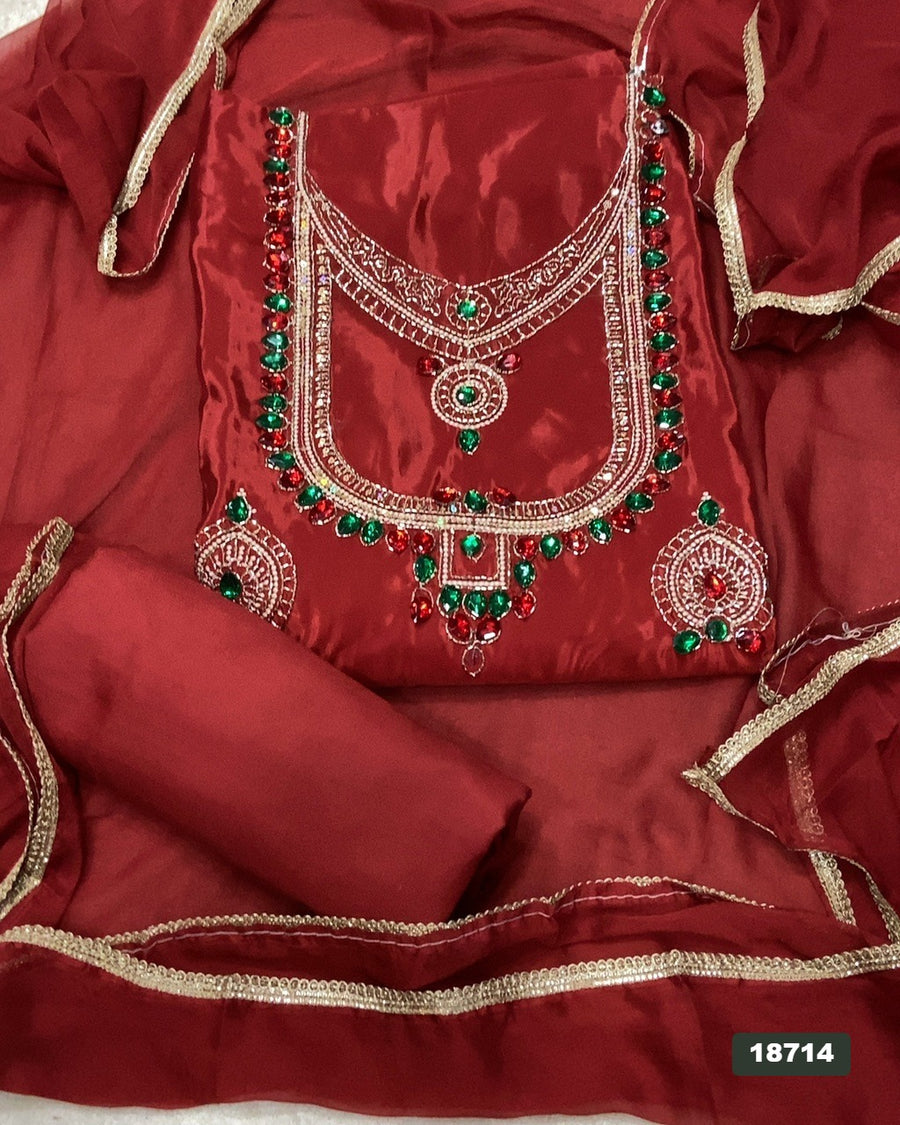 Glass Organza Silk Embroidery Suit Set