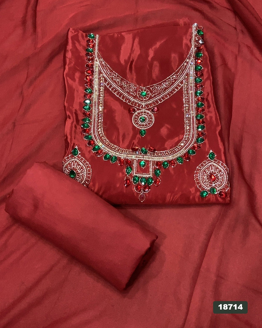 Glass Organza Silk Embroidery Suit Set