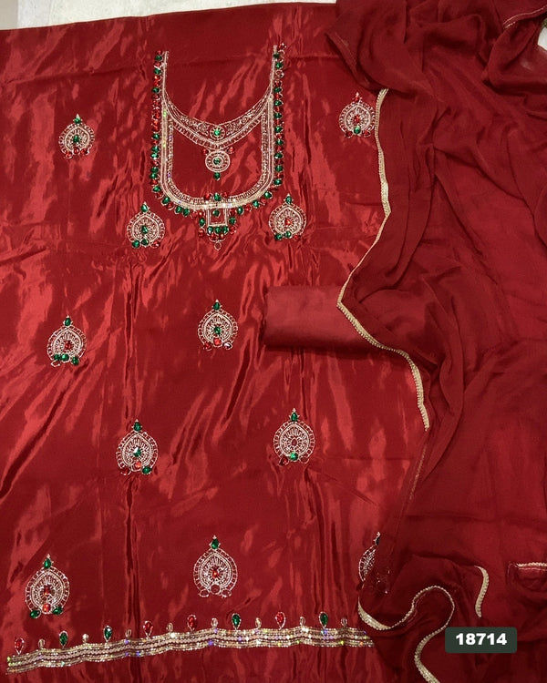 Glass Organza Silk Embroidery Suit Set