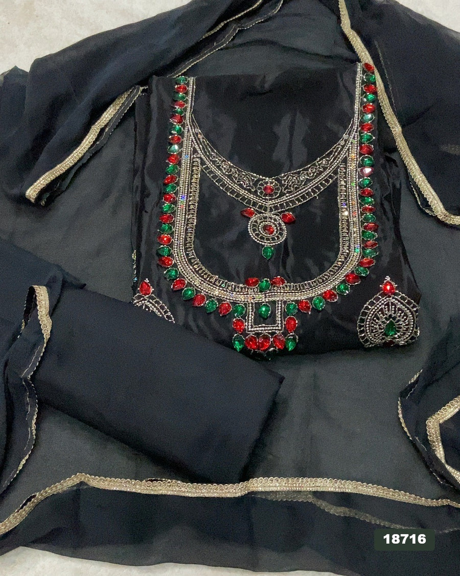 Glass Organza Silk Embroidery Suit Set