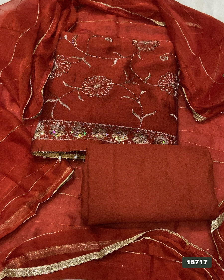 Crush Silk Embroidery Suit Set