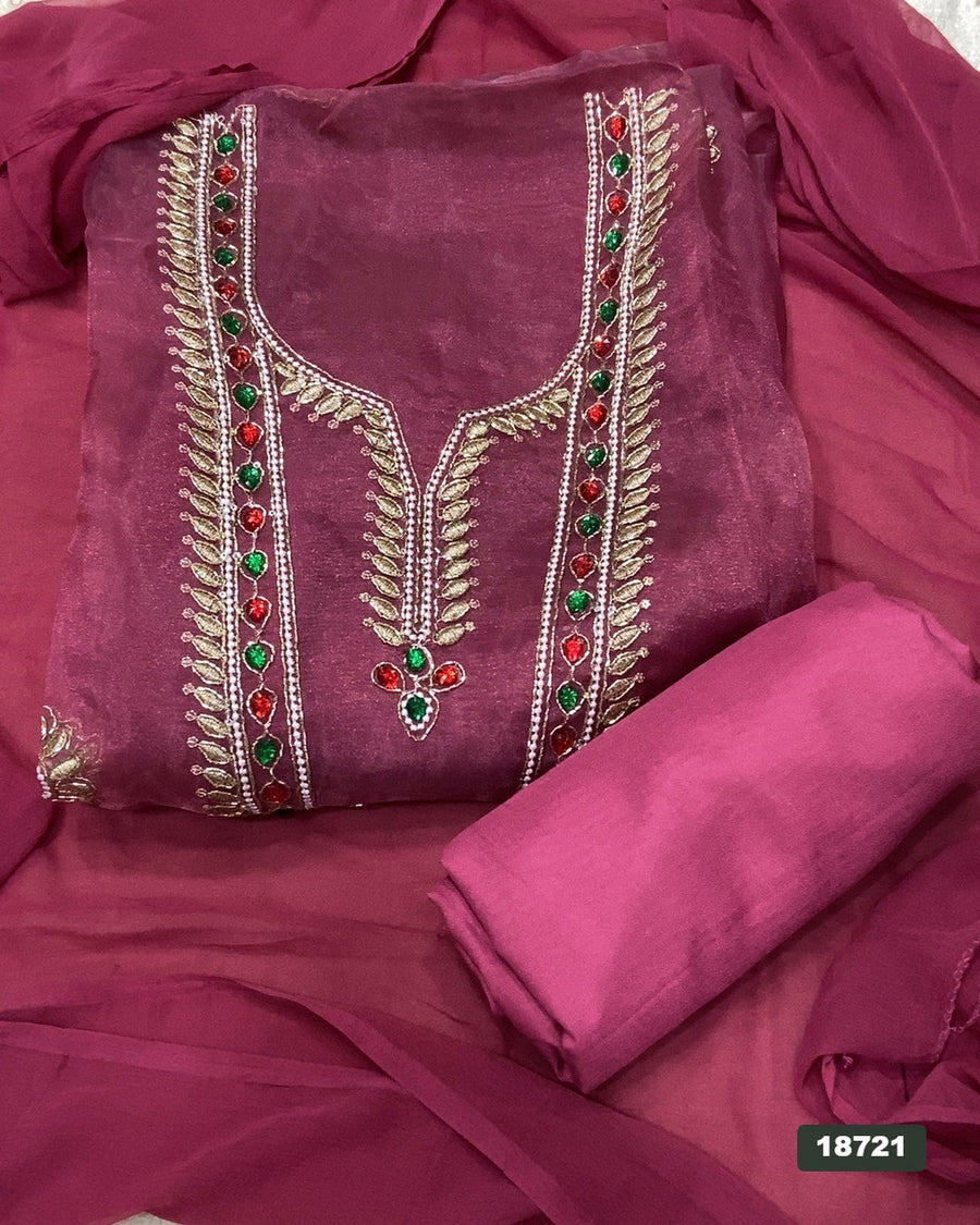 Shimmer Silk Embroidery Suit Set