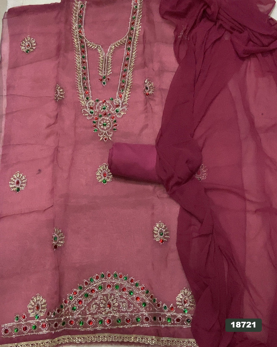 Shimmer Silk Embroidery Suit Set