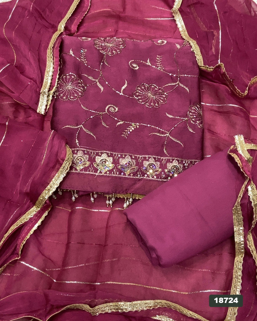Crush Silk Embroidery Suit Set