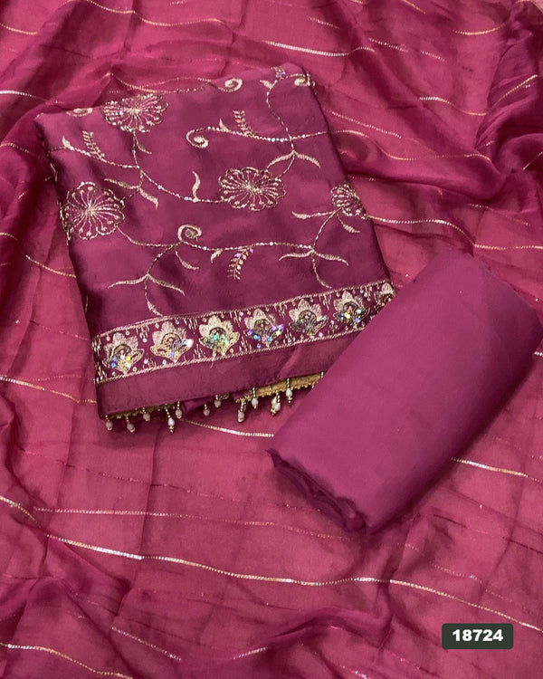 Crush Silk Embroidery Suit Set