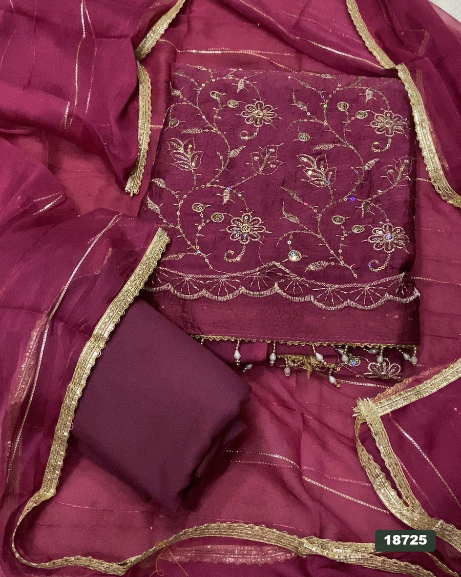 Crush Silk Embroidery Suit Set