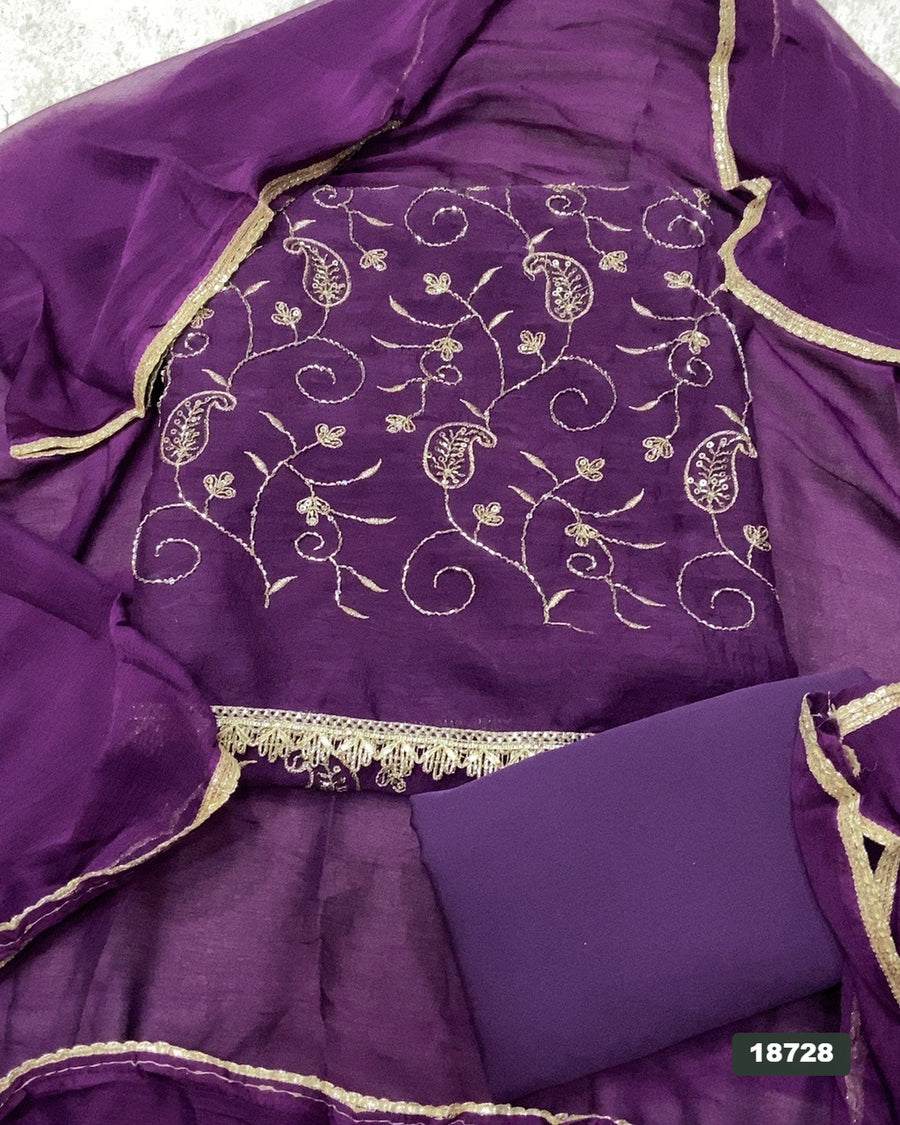 Crush Silk Embroidery Suit Set