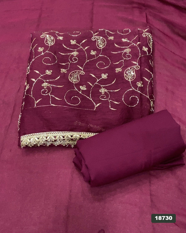 Crush Silk Embroidery Suit Set