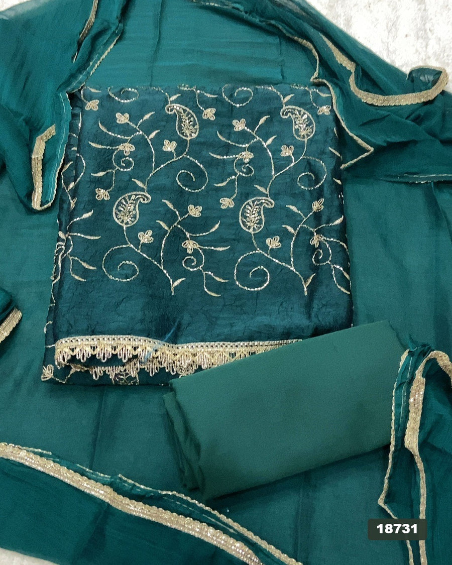 Crush Silk Embroidery Suit Set
