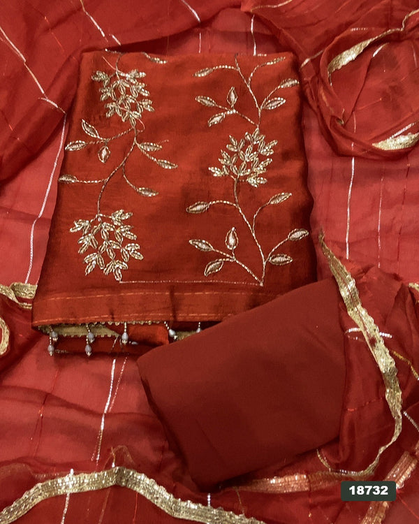 Crush Silk Embroidery Suit Set