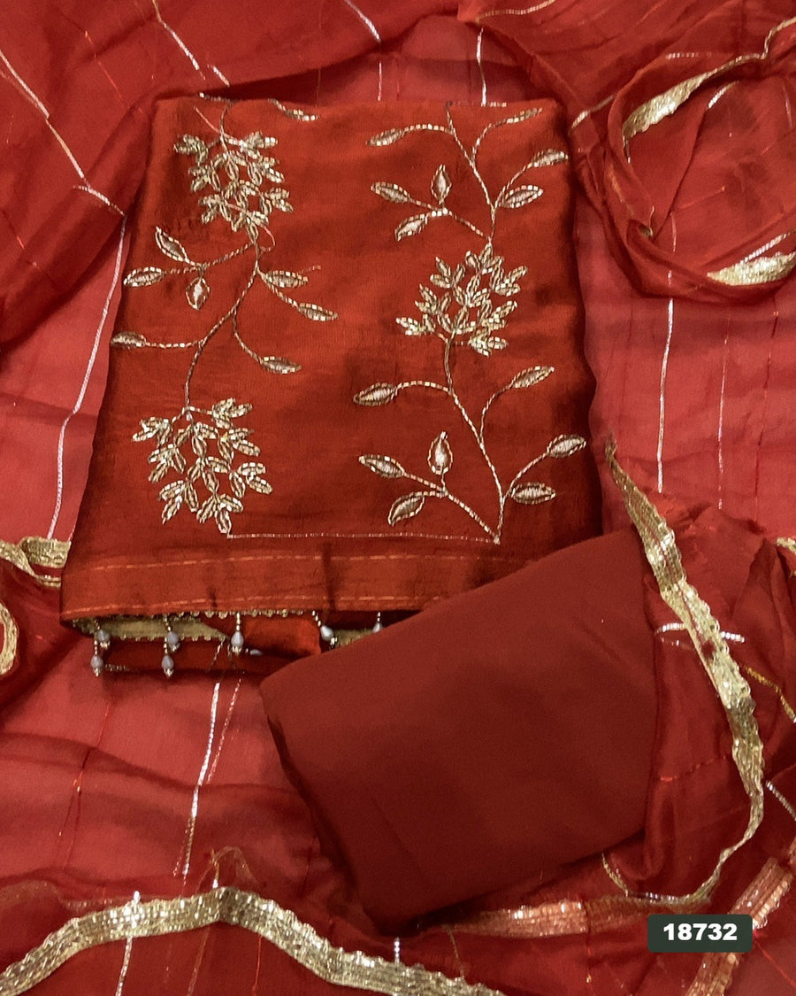Crush Silk Embroidery Suit Set