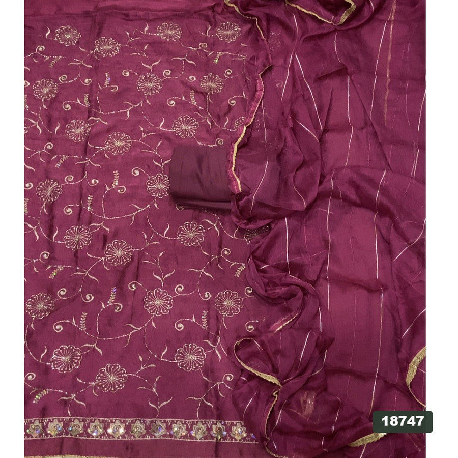 Crush Silk Embroidery Suit Set
