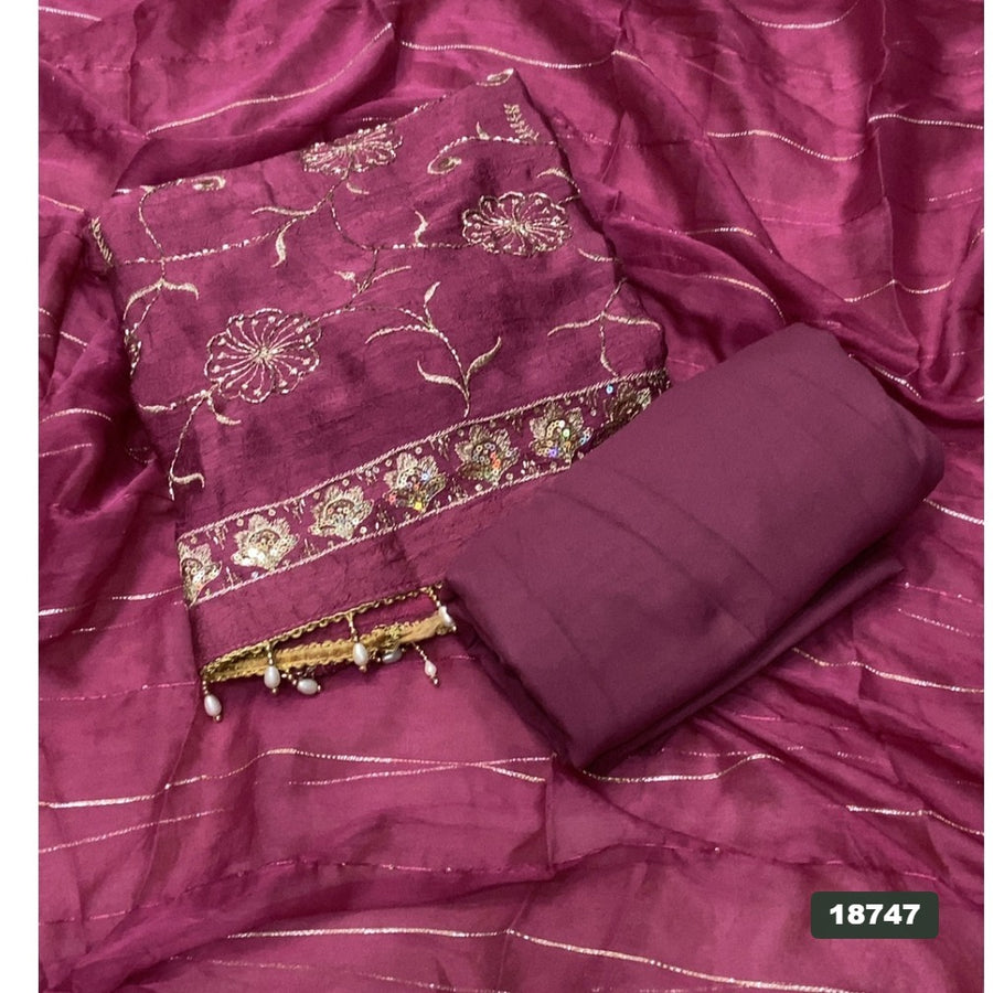 Crush Silk Embroidery Suit Set