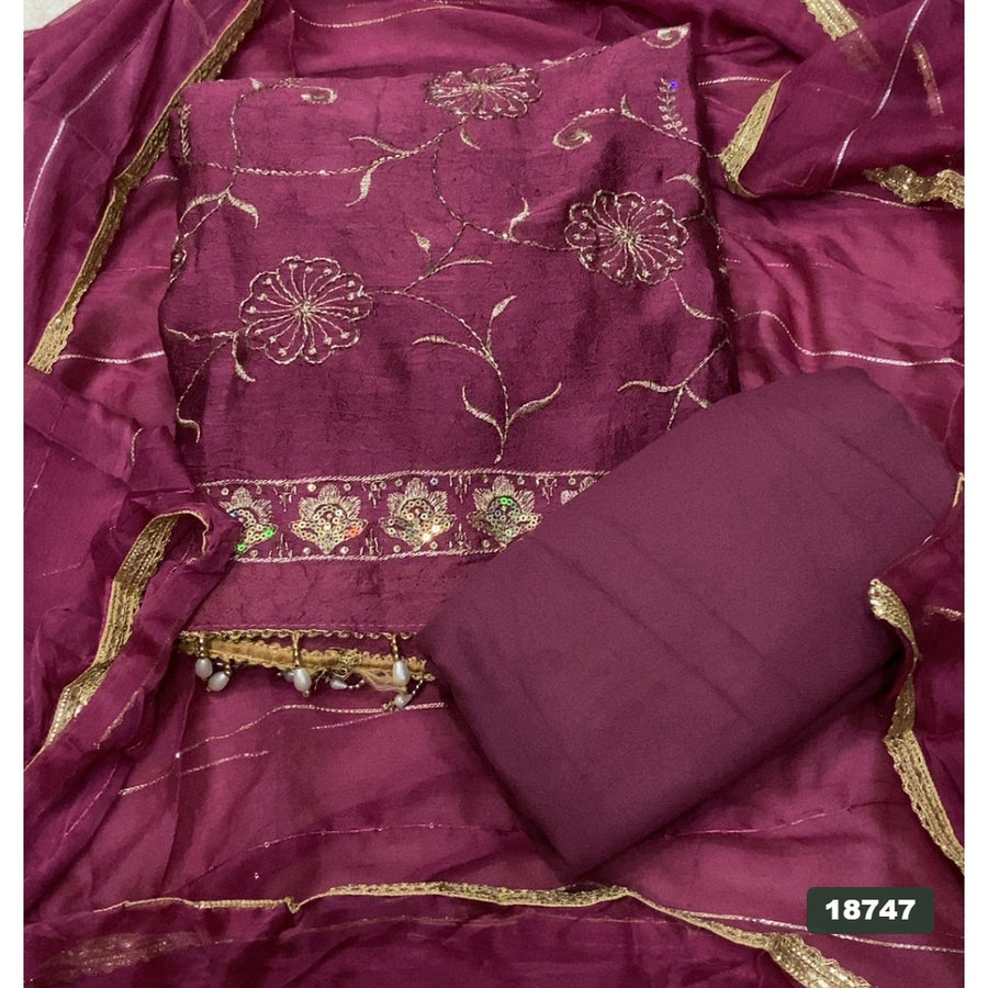 Crush Silk Embroidery Suit Set