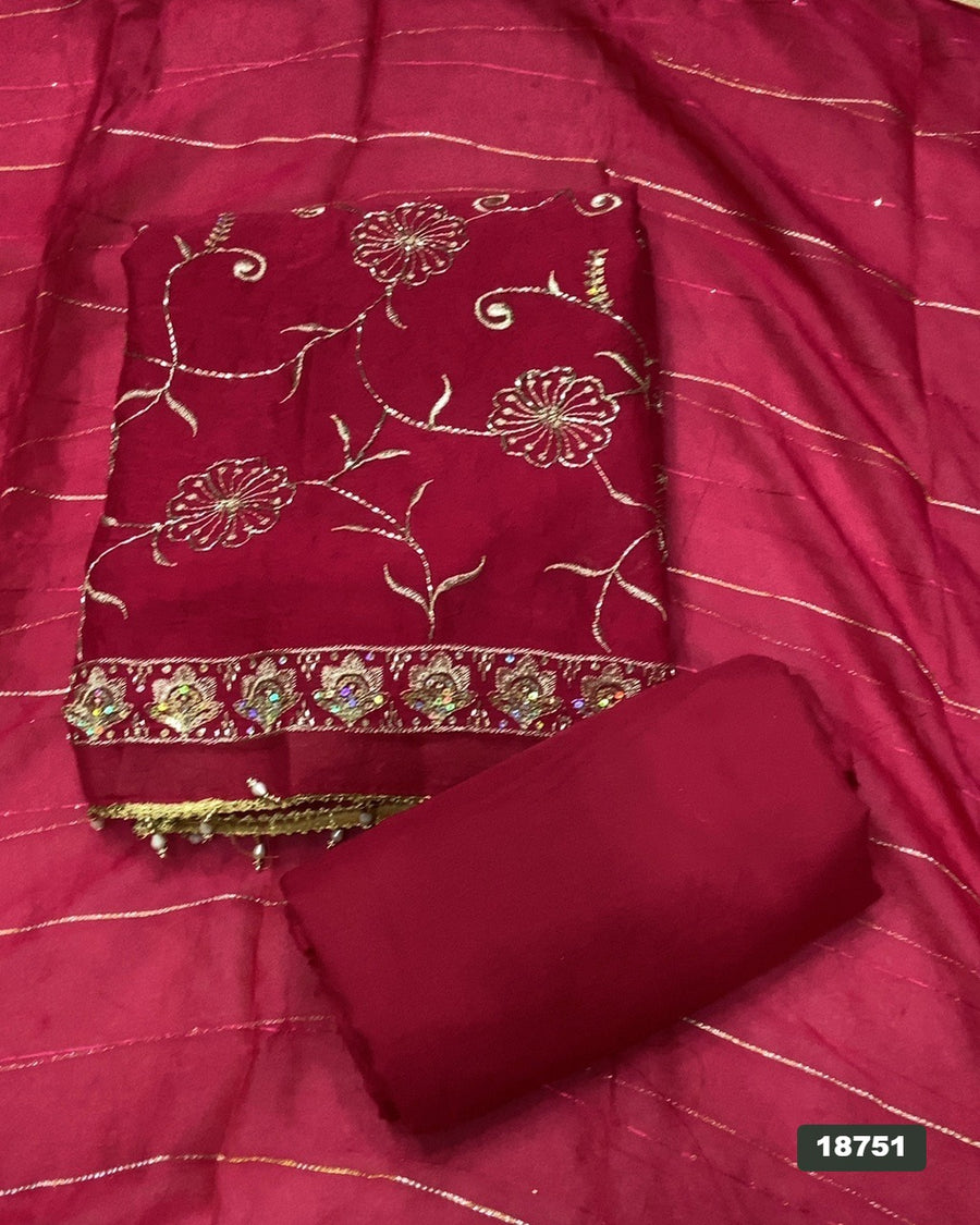 Crush Silk Embroidery Suit Set