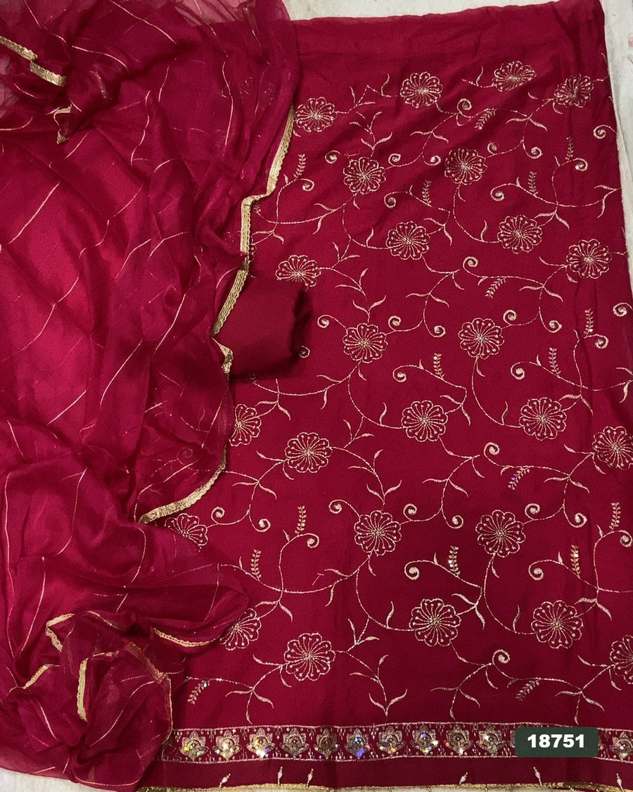 Crush Silk Embroidery Suit Set