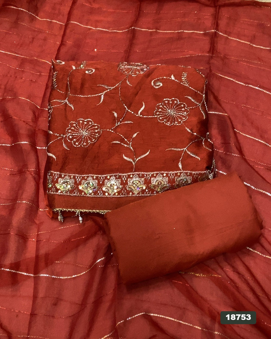 Crush Silk Embroidery Suit Set