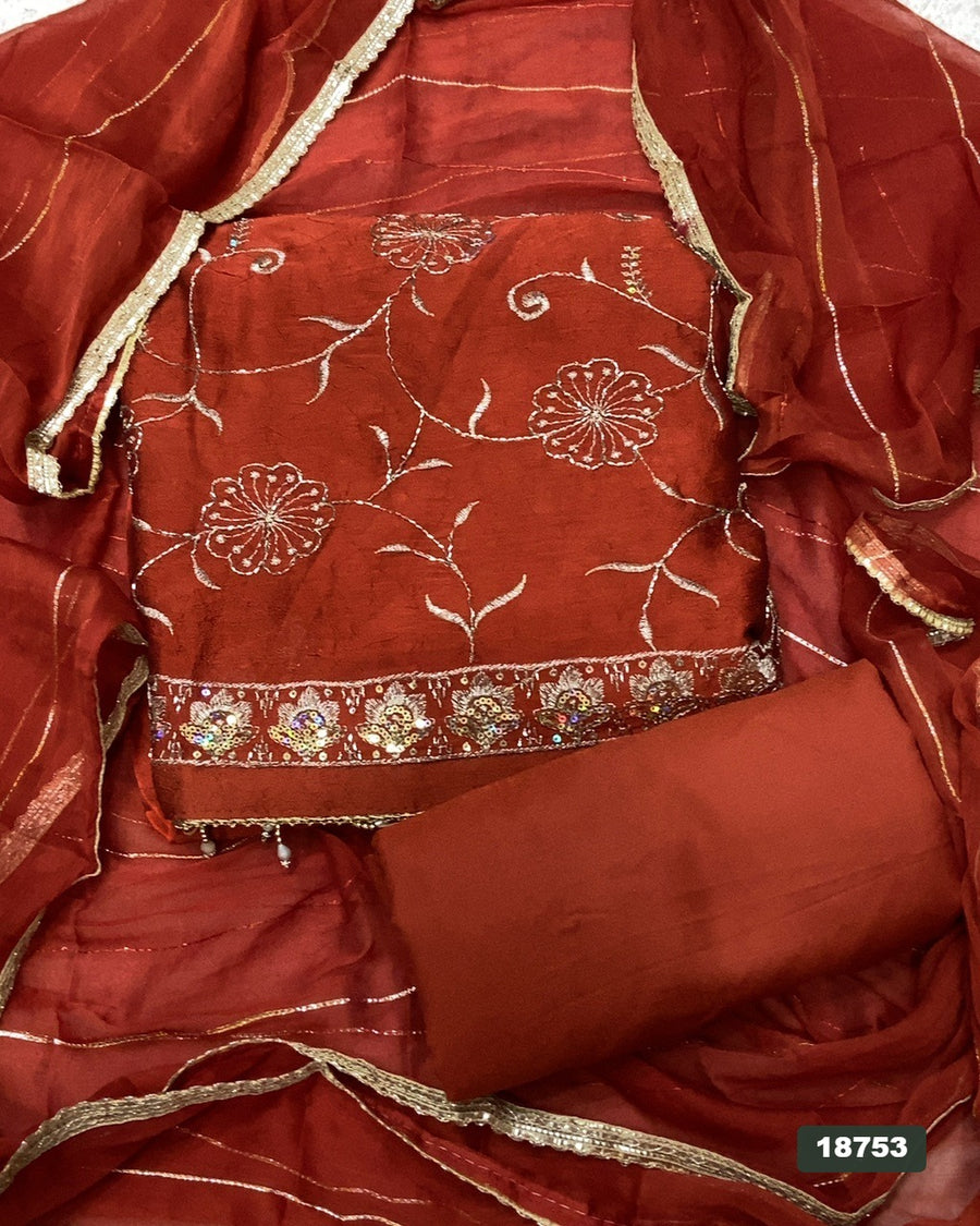Crush Silk Embroidery Suit Set