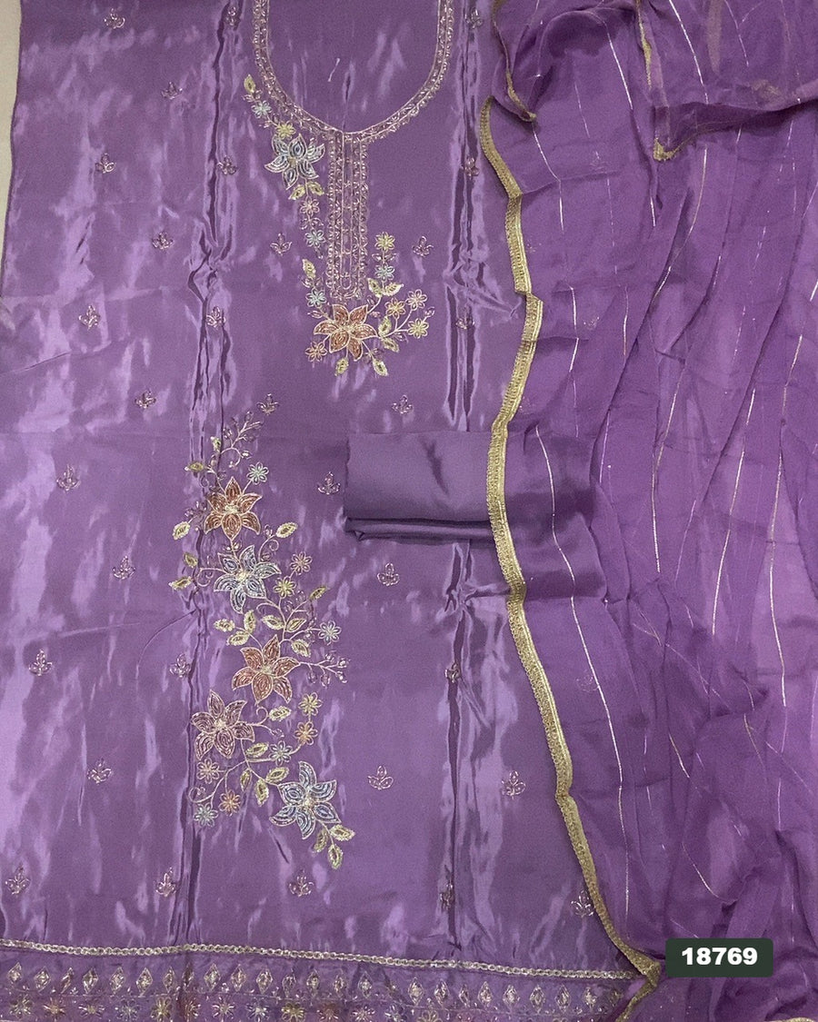 Glass Organza Silk Embroidery Suit Set