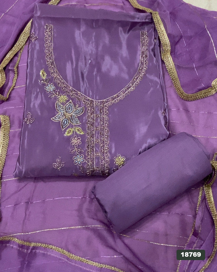 Glass Organza Silk Embroidery Suit Set