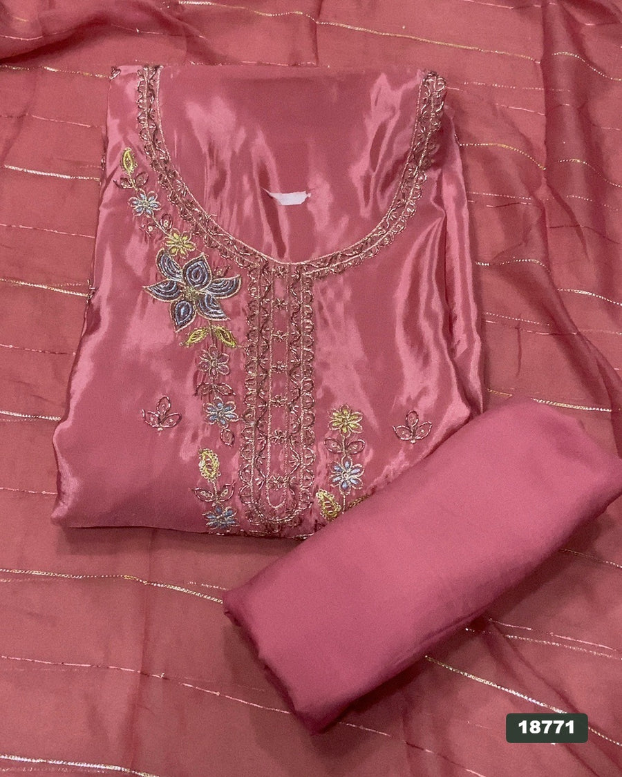 Glass Organza Silk Embroidery Suit Set