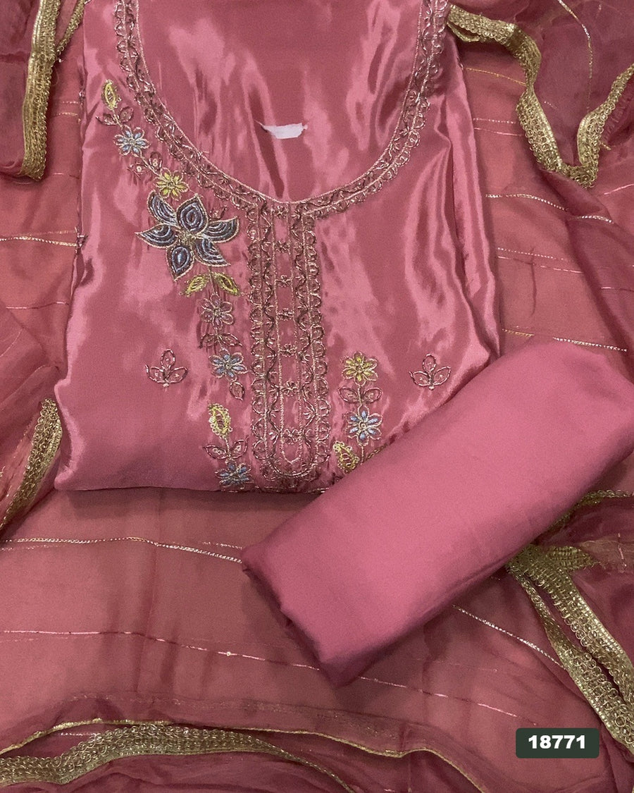 Glass Organza Silk Embroidery Suit Set