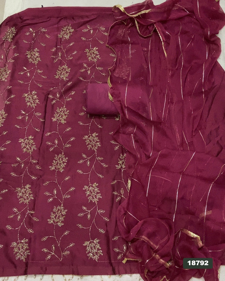 Crush Silk Embroidery Suit Set